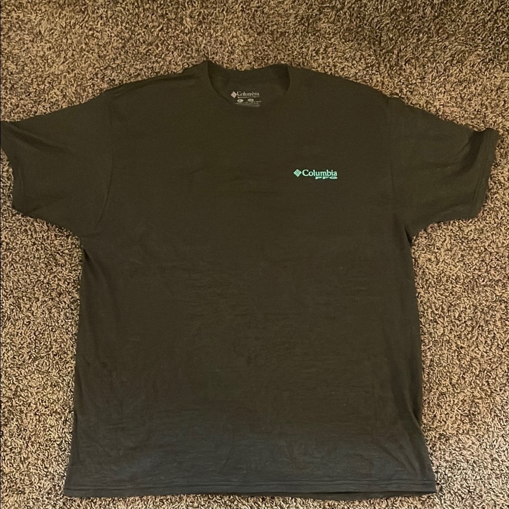 Columbia PFG Men's Soft Charcoal Tee with Teal Logo & Flag